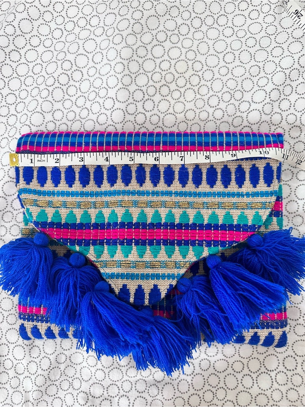 NWOT Boho Tassel Clutch - Blue & Pink Woven Envelope Bag - Picture 5 of 6